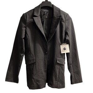 Ellen Tracey Blazer Womens S Black Herringbone Fitted Jacket Structured Office